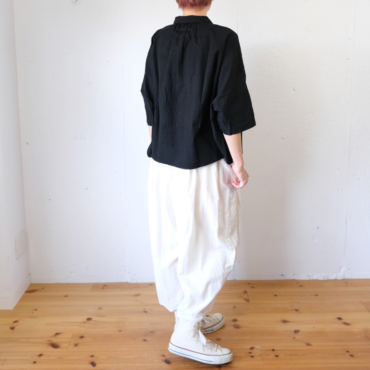 LABORATORY( ラボレイトリー) COTTON JACQUARD ORDINARY WIDE SHIRT BLOUSE LA393(ブラック)
