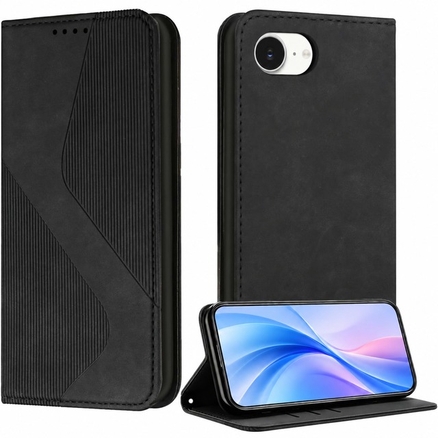 iPhone 17e 用 ケース 手帳型 PUレザー iPhone 16e 用ケース 手帳型 財布型 スタンド機能 耐衝撃(ブラック)