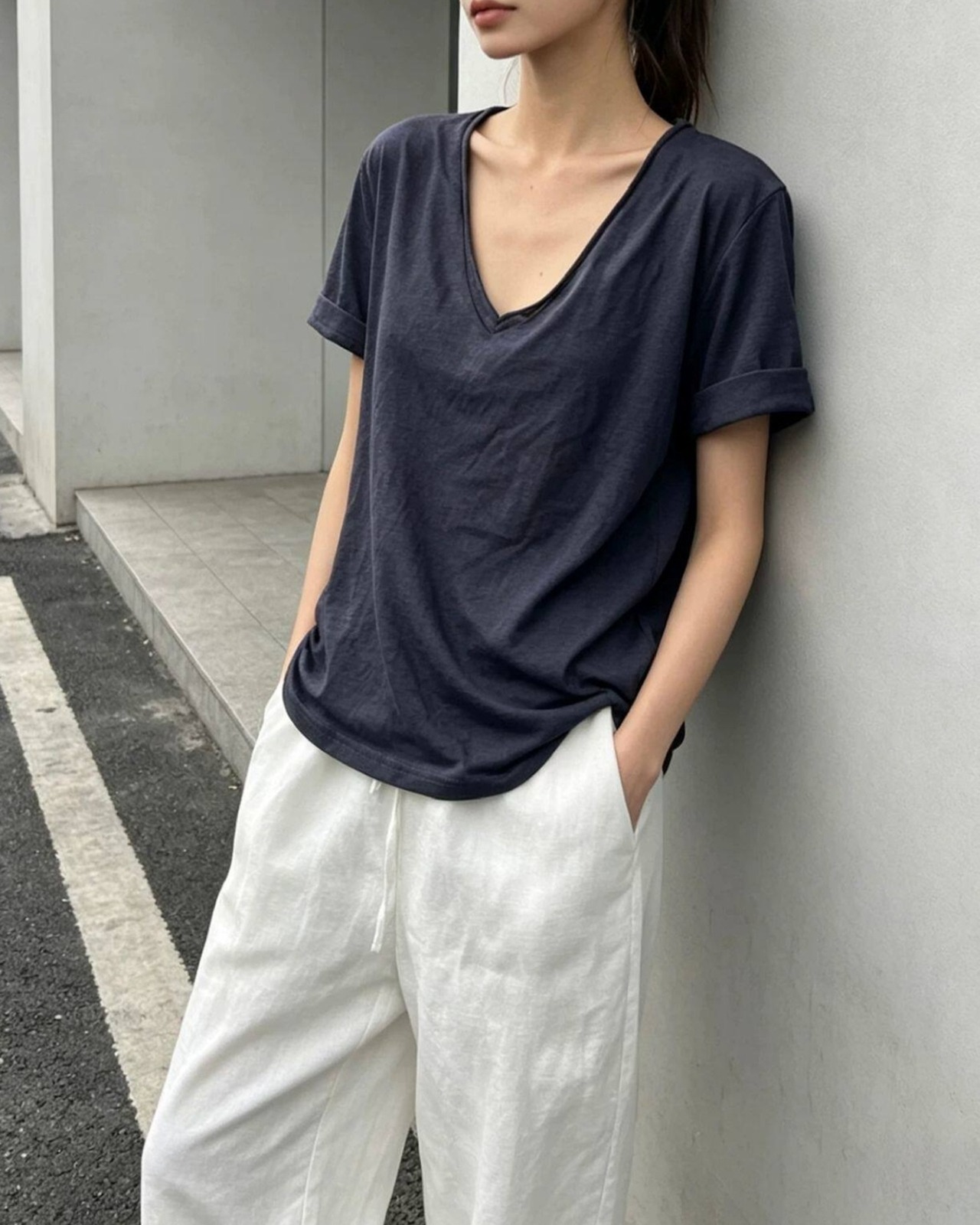 Vネックシアー Tシャツ 2color A1032 - 6
