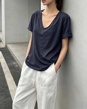 Vネックシアー Tシャツ 2color A1032