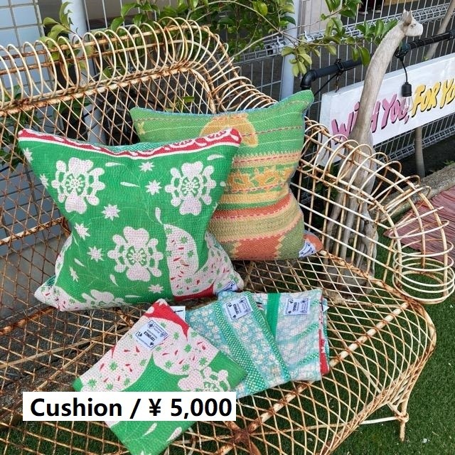 インド　ヴィンテージラリーキルト　クッションカバー　45×45cm　no.8　全5種　カンタ　ヴィンテージファブリック　古布　