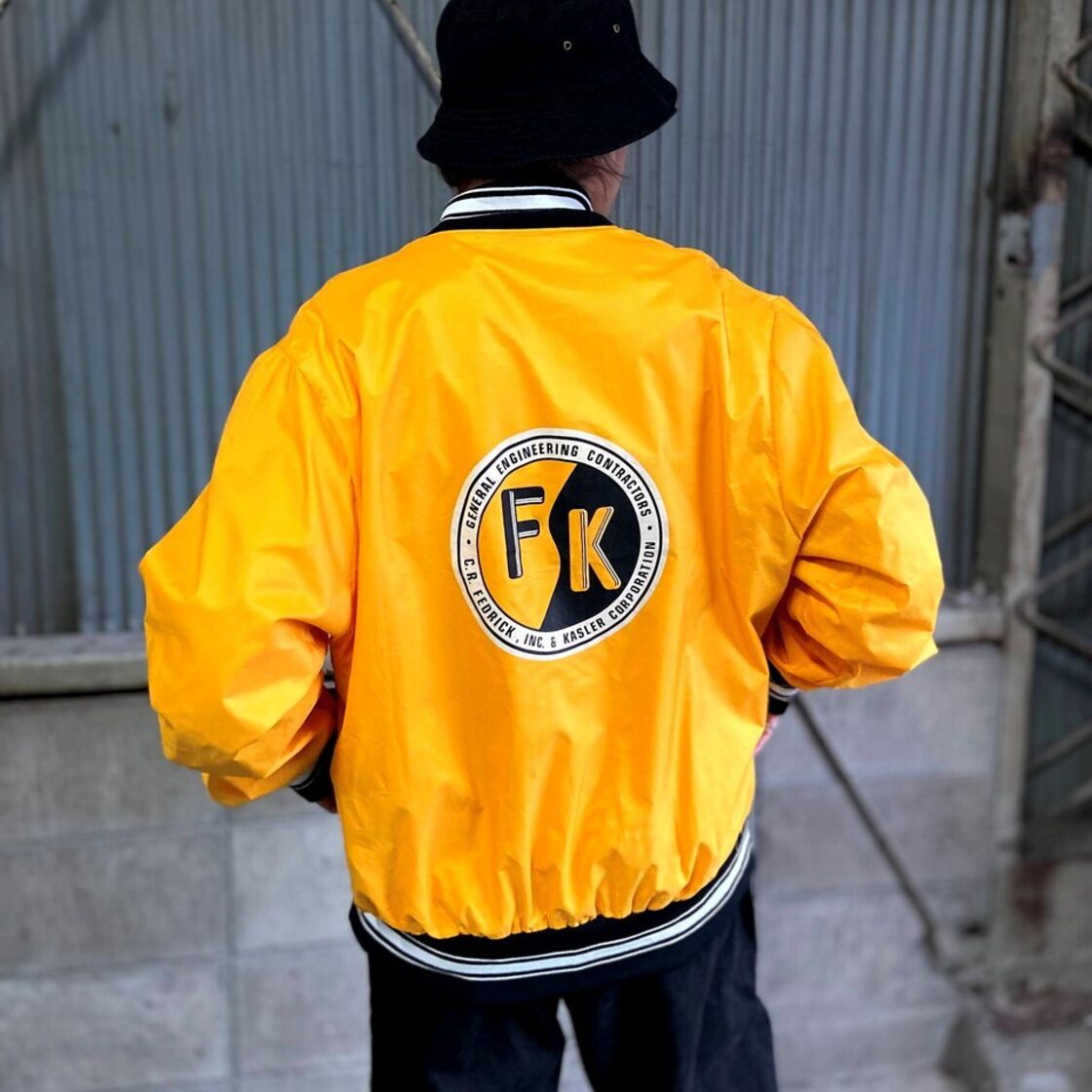 80年代 TROPHY JACKETS FK 企業ロゴプリント ナイロンスタジャン