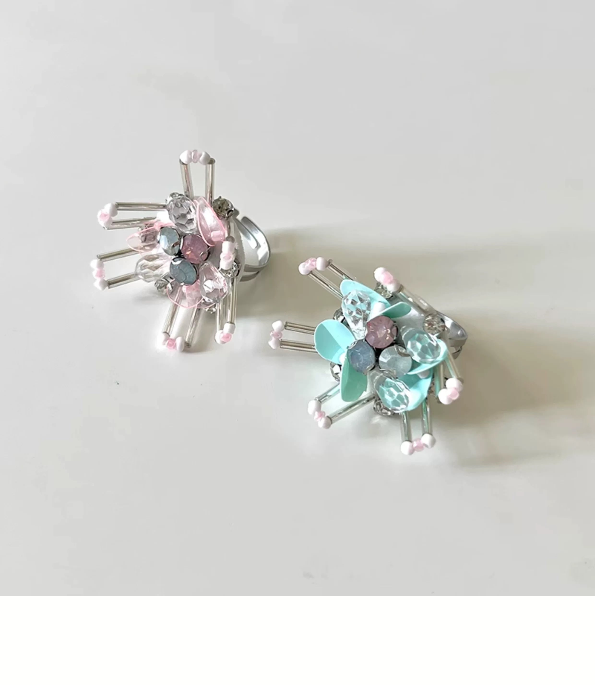 Beads Ring】-花慕蝶- ビーズリング ハンドメイド 手作り指輪 サイズ