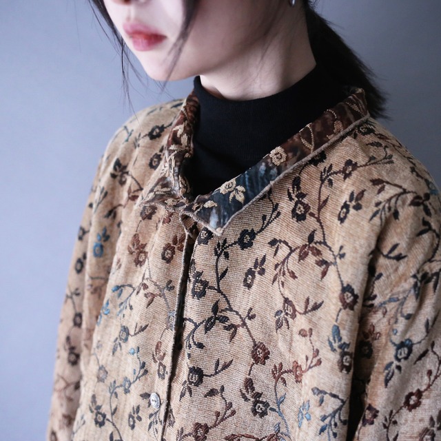 "reversible" beautiful pattern over silhouette chenille weave shirt jacket