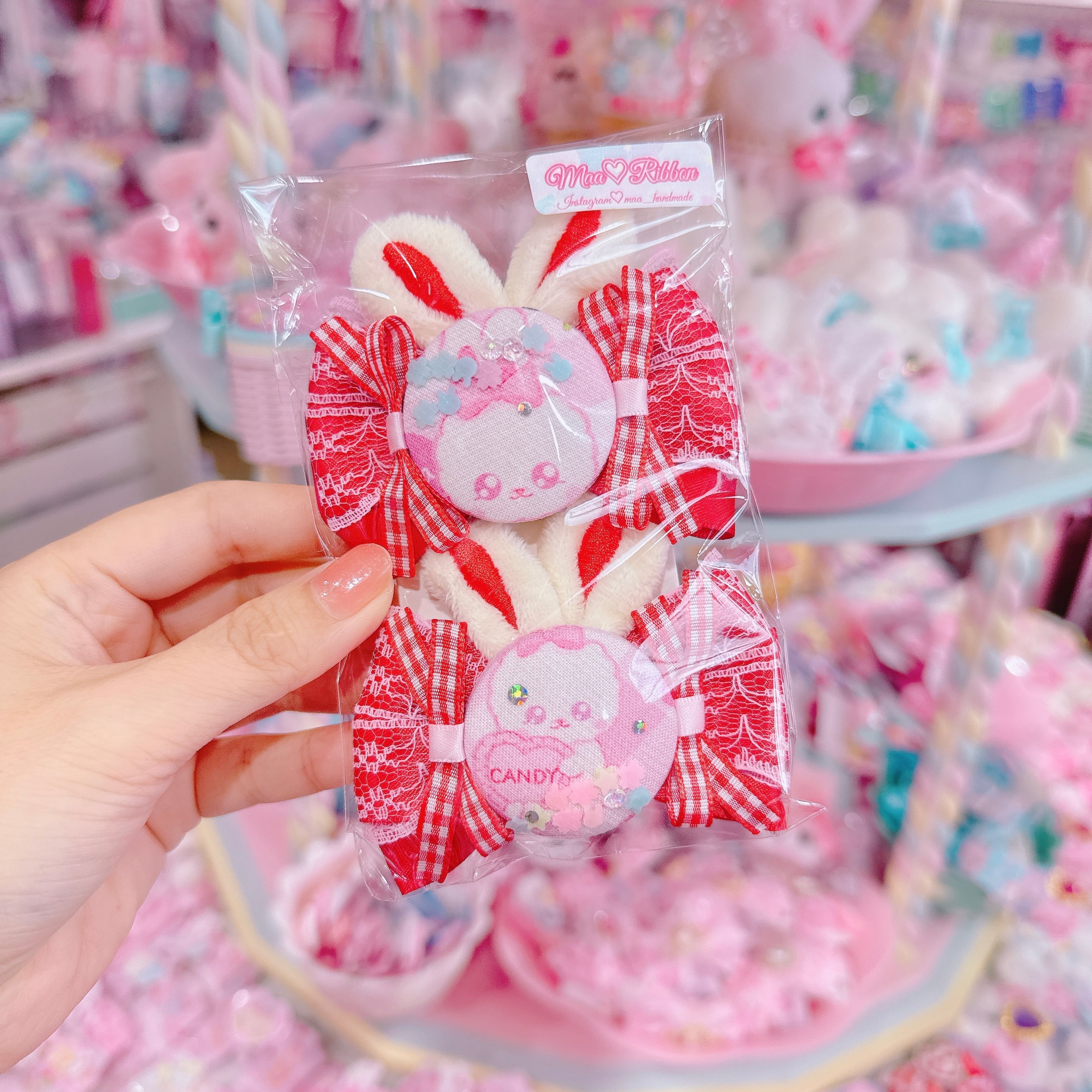 【R14】51-22うさ耳付きツイードツインヘアクリップ