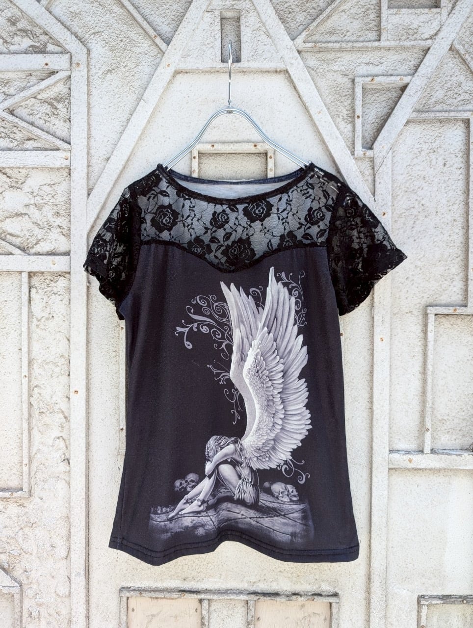 "PRINT DESIGN" shoulder lace s/s