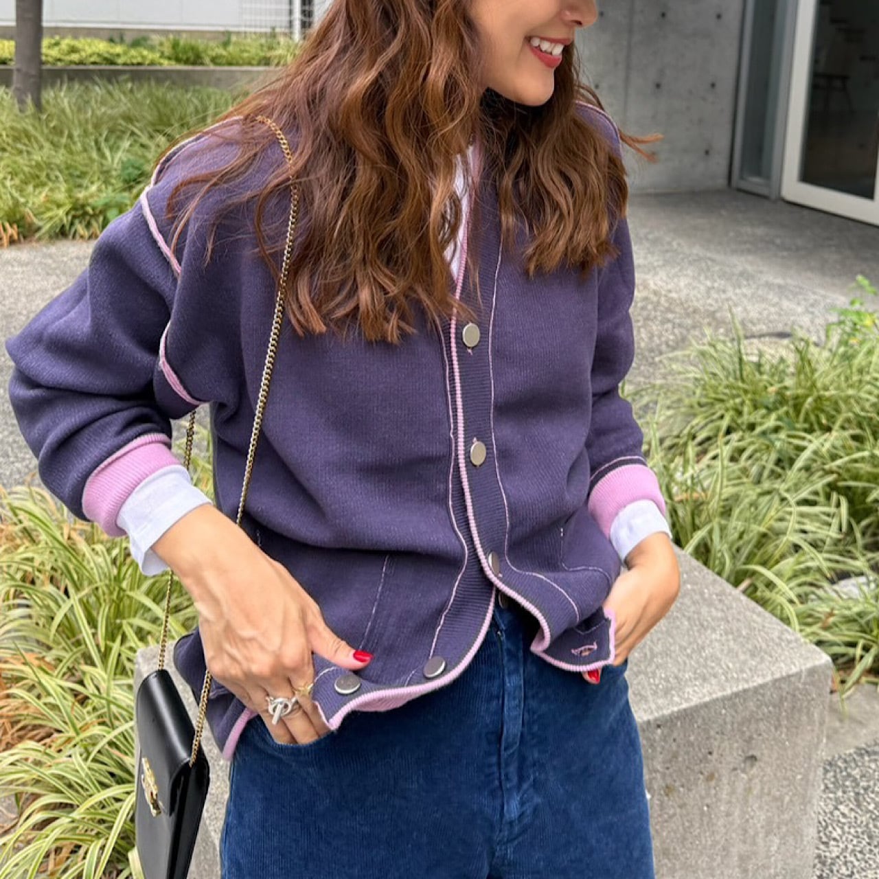 リバーシブルカーディガン(ラベンダー×ネイビー) | LINKABLE