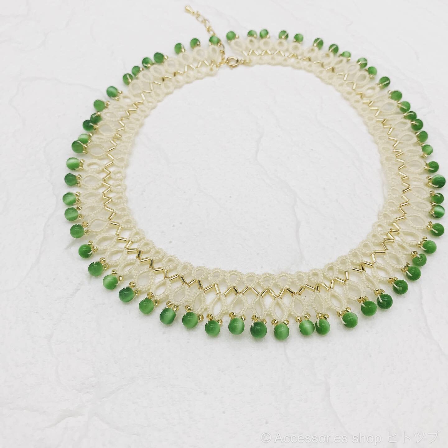 0170:グリーン クラシカルな付け襟風ネックレス