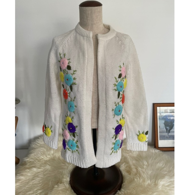 flower embroidery knit cardigan