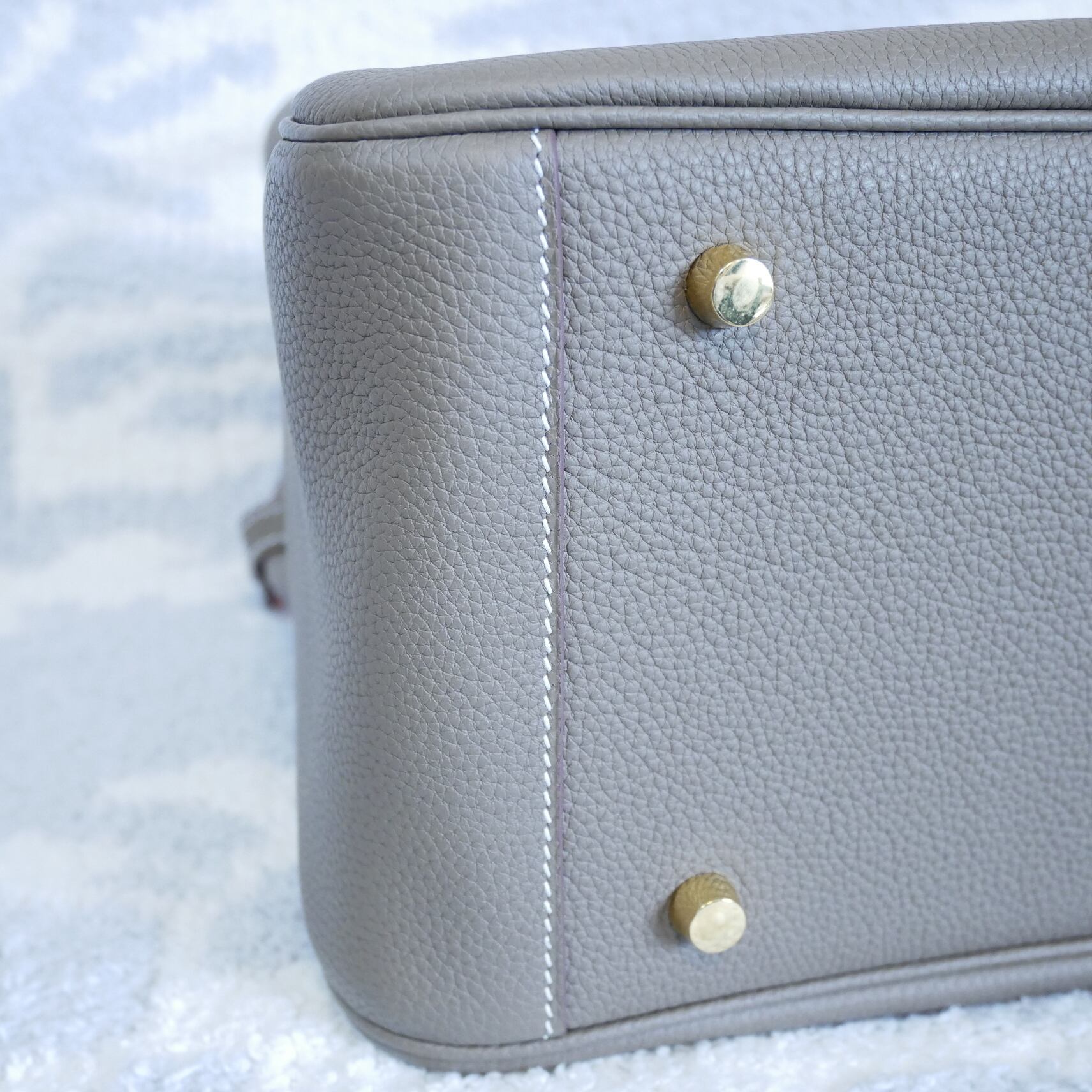 本革　トゴ　手縫い　エトゥープ　オーダー　バッグ　シルバー金具　B 30 納品済 トゴ革 手縫いボックスバッグ 30センチ | Luunel