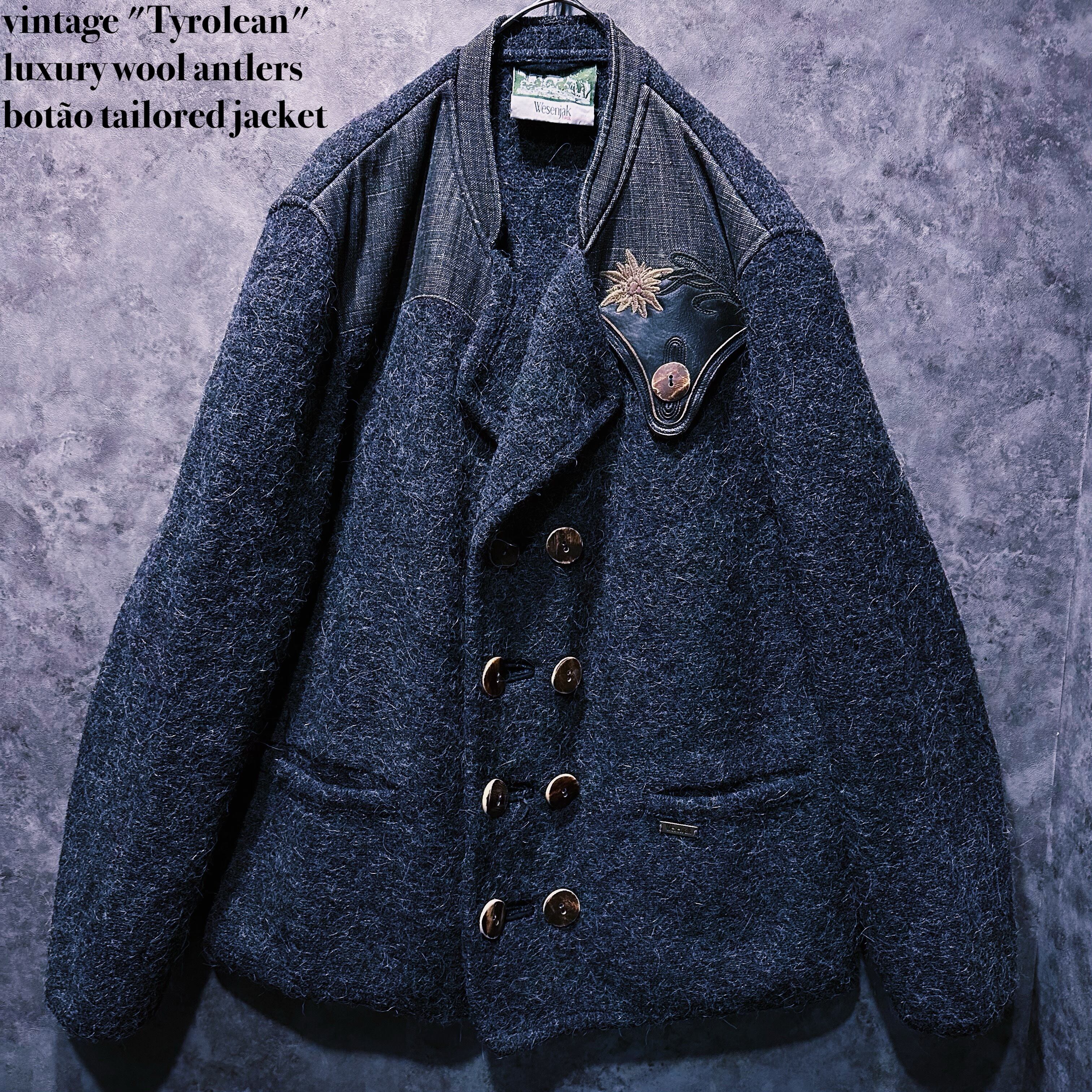 【doppio】vintage "Tyrolean" luxury wool antlers botão tailored jacket
