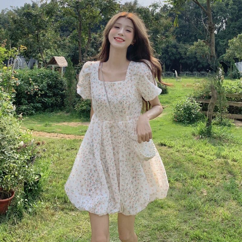 スタイルスカート サマードレス スリーブフローラルショート ストリート 夏物 花柄 スクウェア 1号婦人90076723011