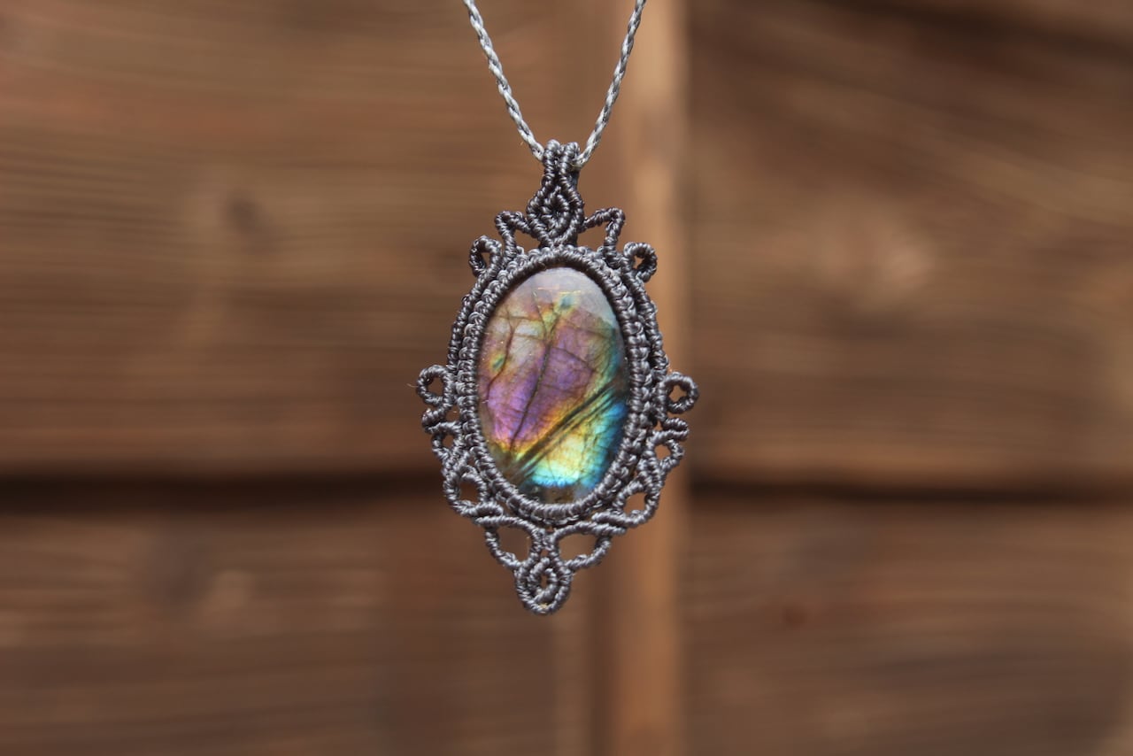 Multi Purple Labradorite micro macrame pendant