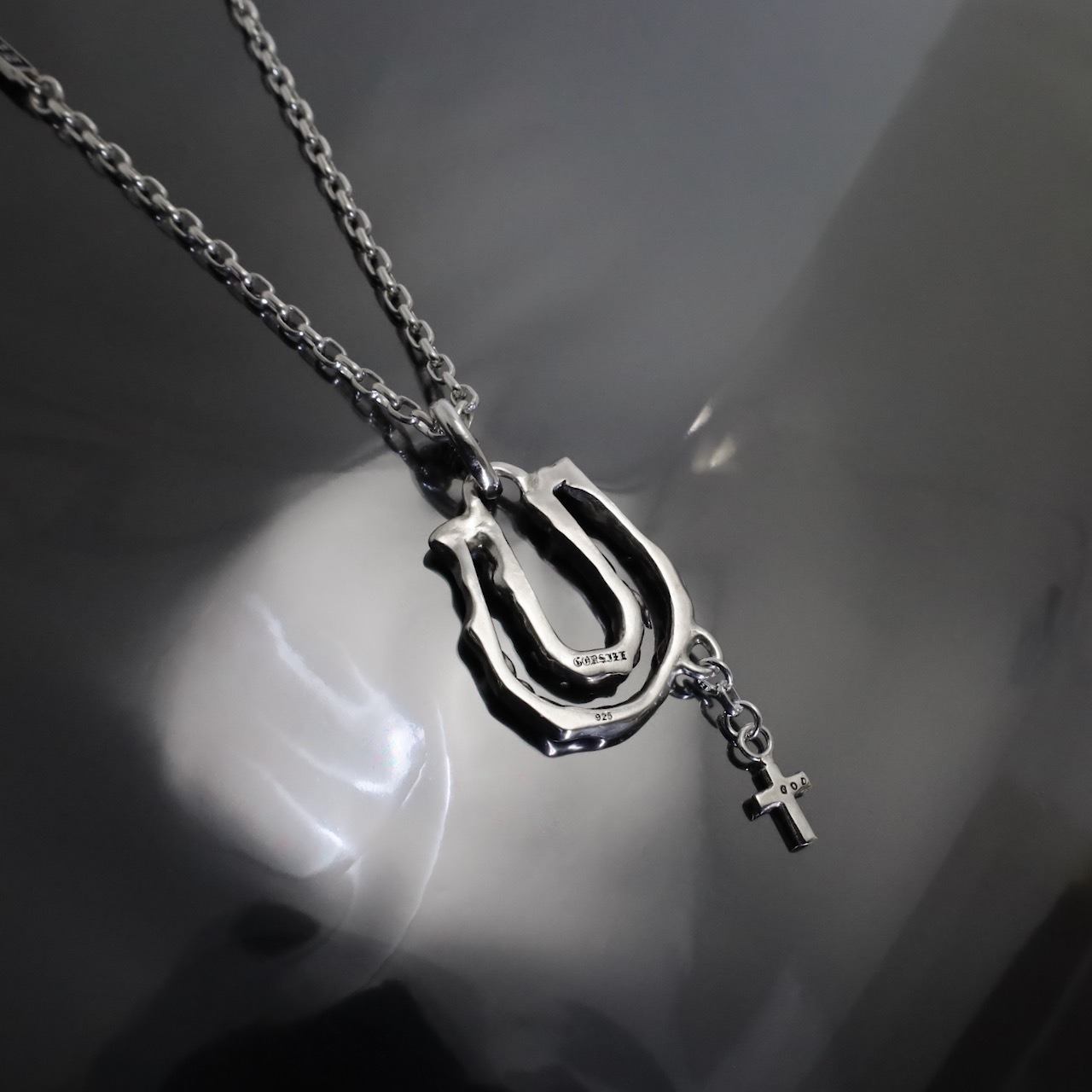 OPEN HORSESHOE LARGE with CROSS #2 with GODSIZE® I.D. TAG NECKLACE XL / オープンホースシューラージ ウィズ クロス #2ネックレス ゴッドサイズ® I.D.タグXL