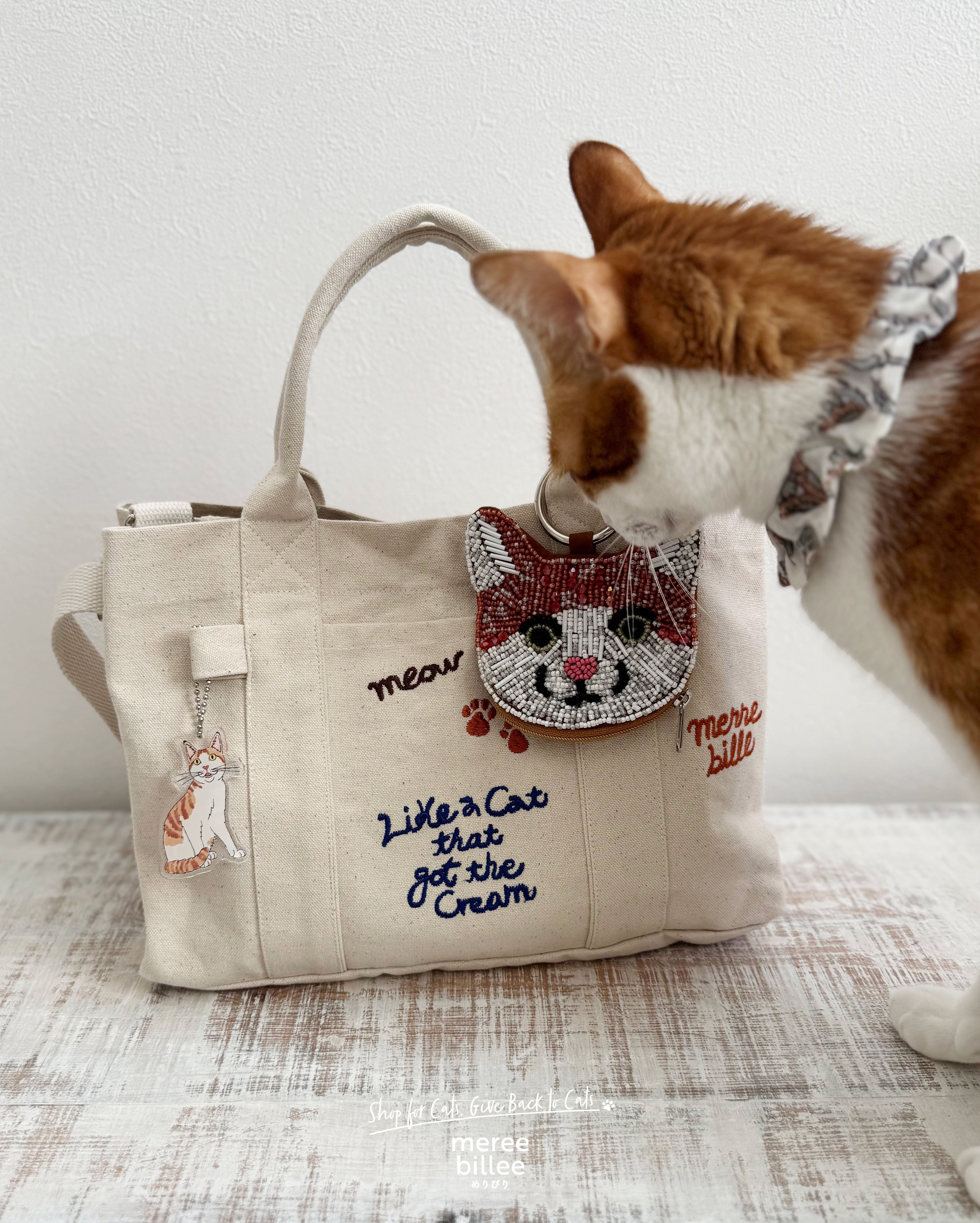 残り2点】猫柄刺繍ミニトートバッグ ｜ショルダーストラップ取り外し