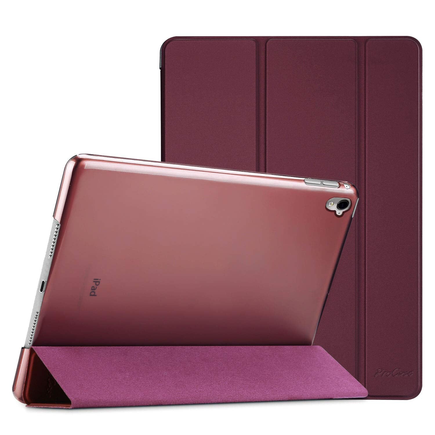 ProCase iPad Pro 9.7"ケース スマート 超スリム スタンド フォリオ保護ケース 半透明フロスト バックカバー 対応機種: iPad Pro 9.7" 2016 (A1673 A1674 A1675) - ワイン