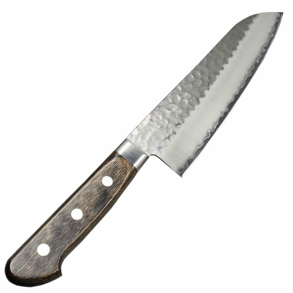 仙助 三徳包丁 180mm ステンクラッド 口金付こげ茶合板柄 鎚目打 10037