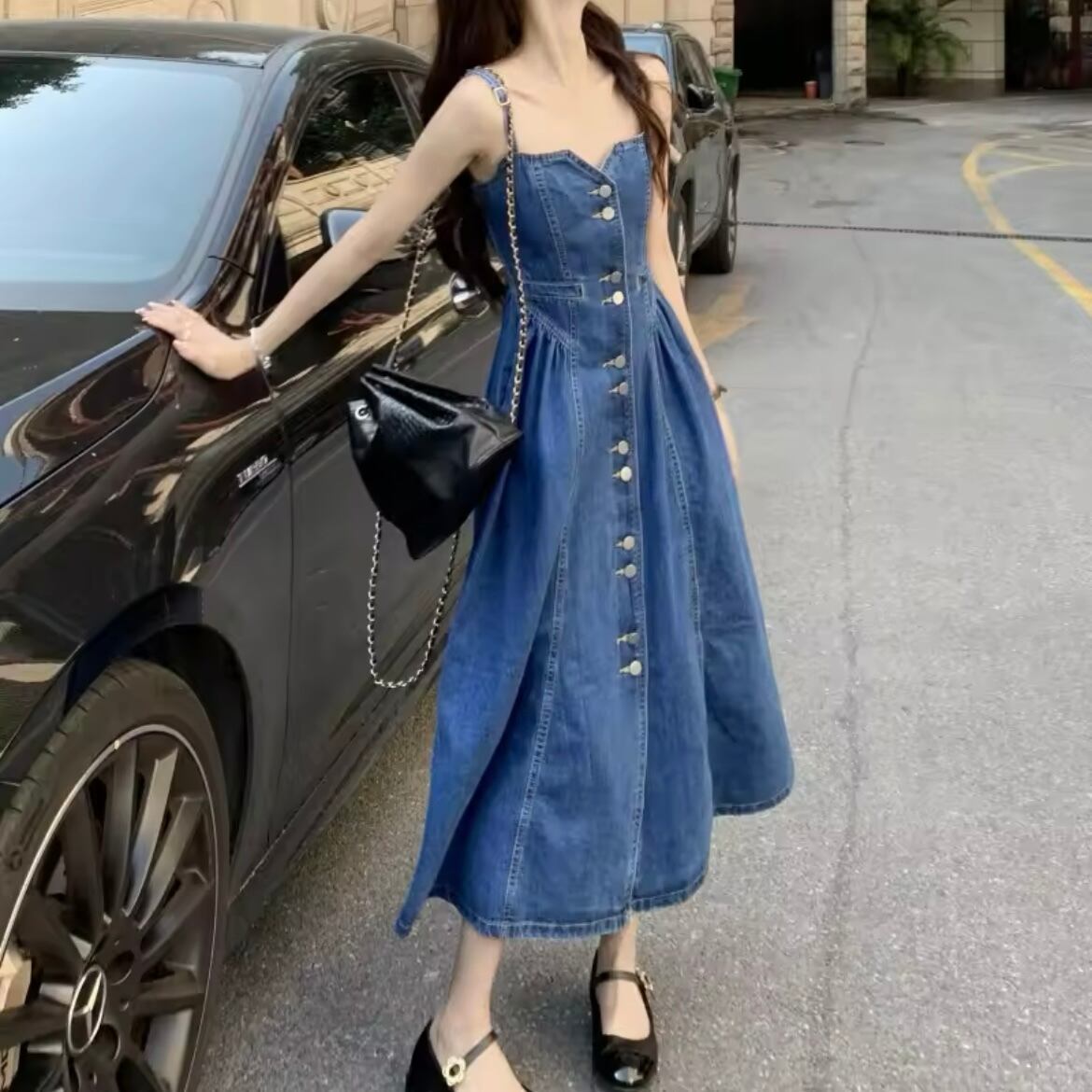 デニムAラインジャンパースカート