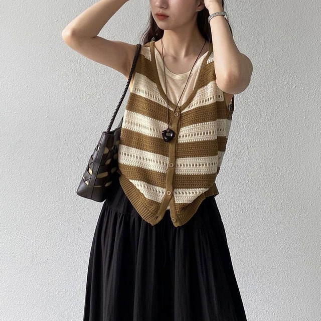 Sheer Border Knit ベスト [26010422]
