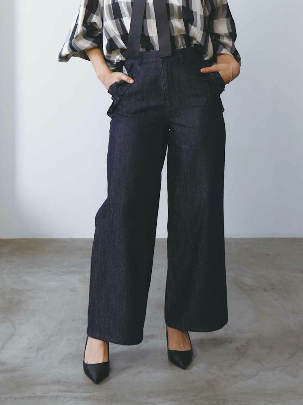 PICCIN ポケットフリルラメデニムパンツ