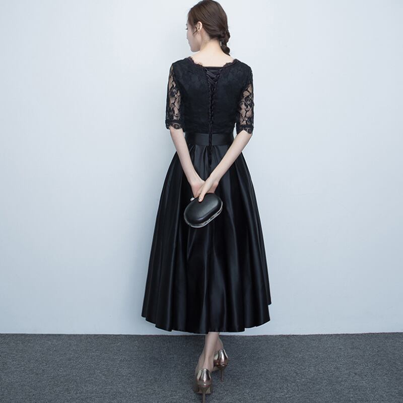 レースとハリ感のある素材でドレッシー ワンピース ドレス ブラック パーティー お呼ばれ 二次会 謝恩会 ピアノ演奏会 N093 Hollys Design