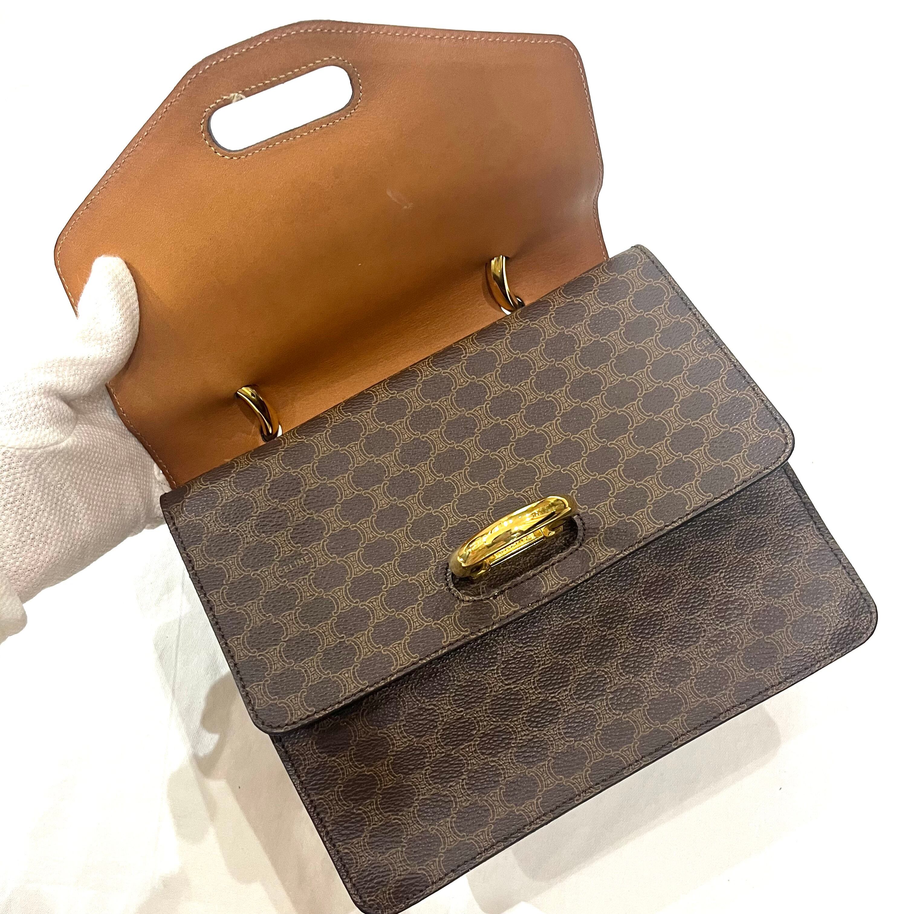 CELINE】 ヴィンテージセリーヌ マカダム柄 二重フラップ ハンドバッグ