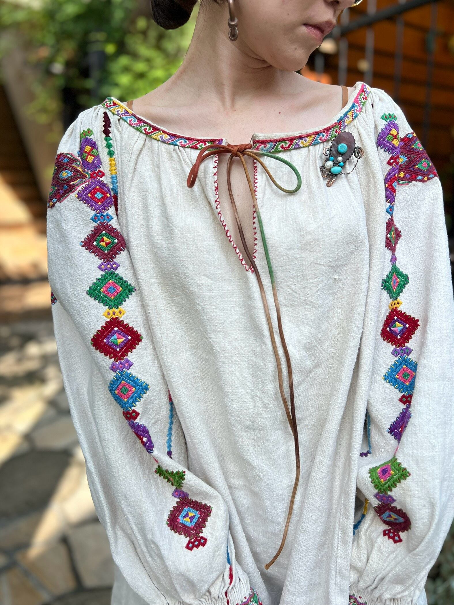 ☆special☆Vintage Ukraina linen multicolored embroidery tops 