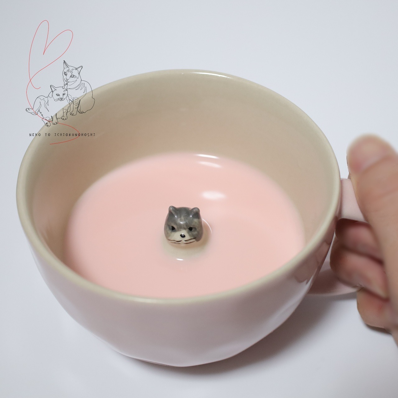 Figurineフィギュリン　陶磁器 3D ねこ  マグカップピンク