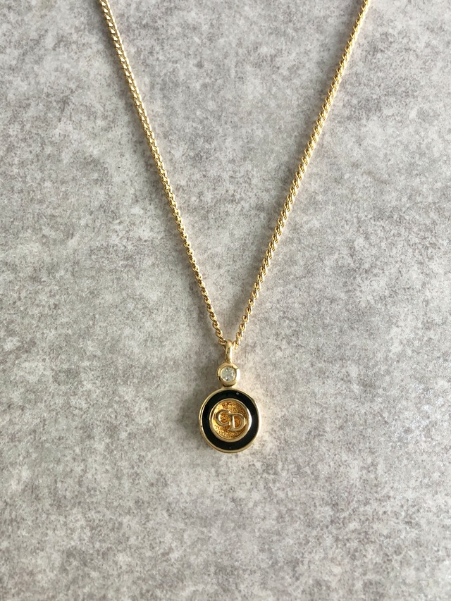 Christian Dior クリスチャン ディオール ネックレス ゴールド×ブラック CD ラウンド vintage ヴィンテージ オールド apcsbb