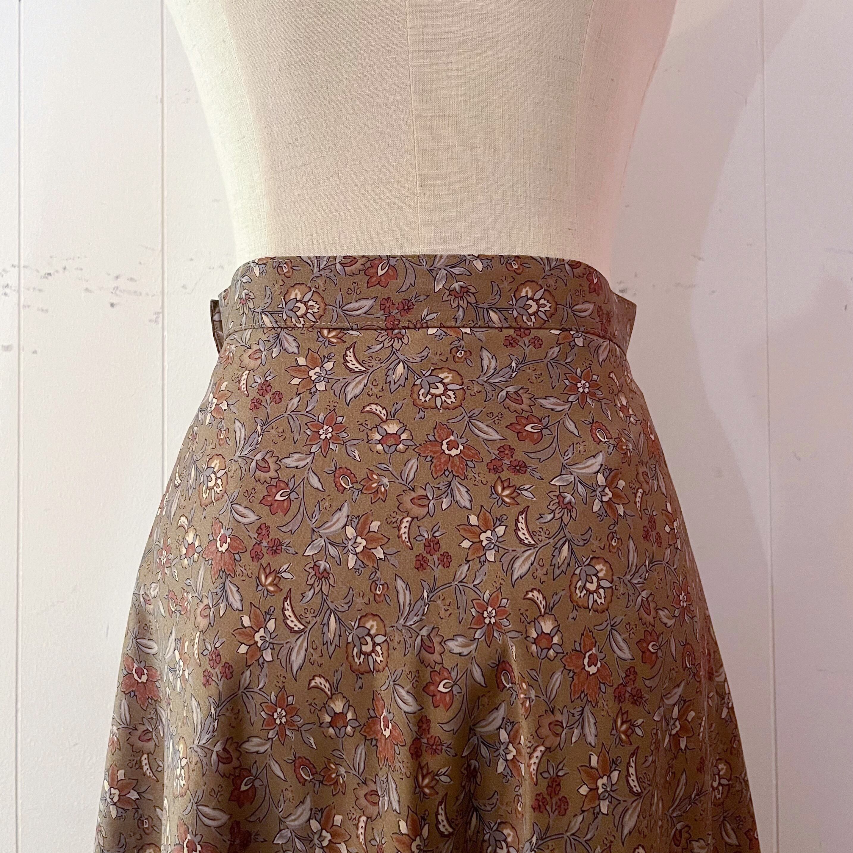 brown flower leaf flare skirt