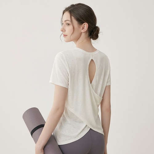 バッククロス クルーネック 半袖トップス *5col* Y0134 画像