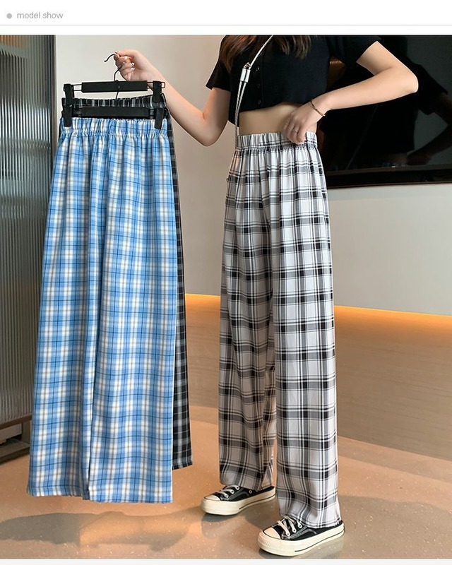 【送料無料】チェック ワイドパンツ ボトムス カジュアルコーデ ゆったり ラクチンコーデ 韓国ファッション◎(DM0123)
