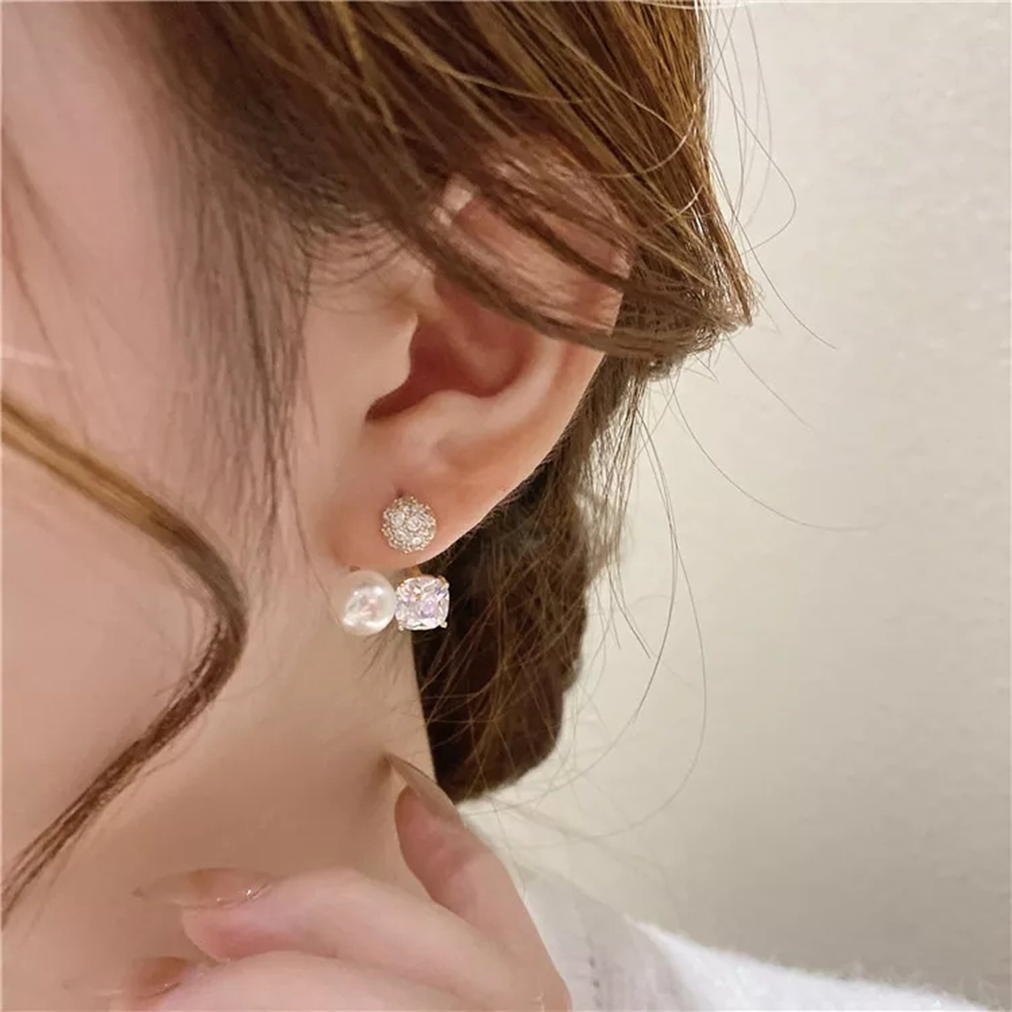 S925 zirconia pave pearl back catch pierce ジルコニアパヴェバック