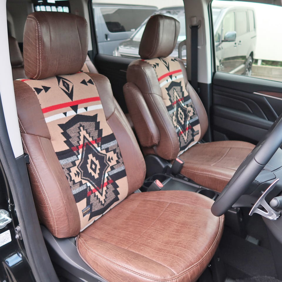 三菱 デリカ D5用 ペンドルトンコラボシートカバー【ブラウンレザー