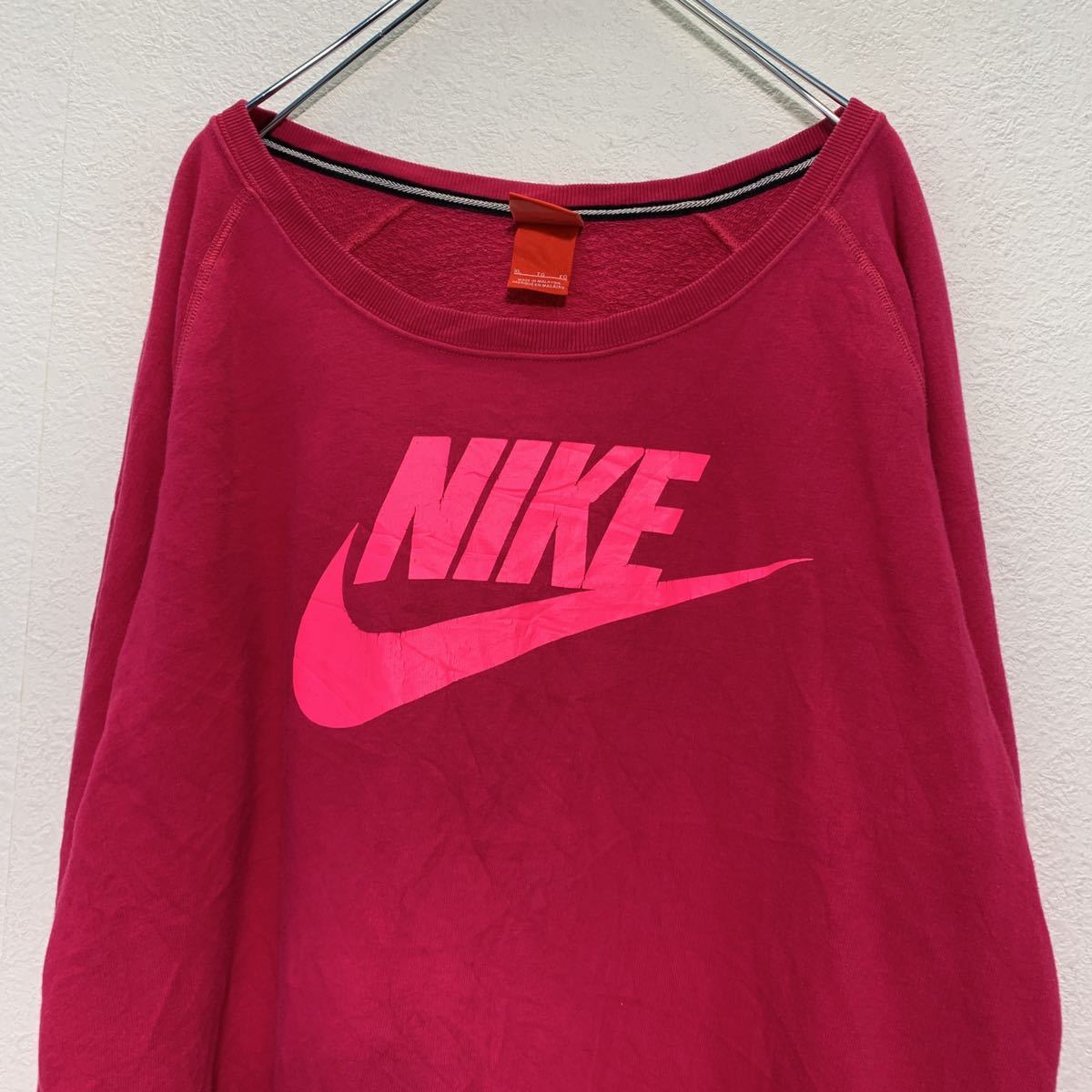 NIKE プリント スウェット トレーナー XL ピンク ナイキ スポーツ ロゴ