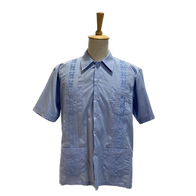 6919 キューバシャツ アイスブルー 刺繍 半袖シャツ M