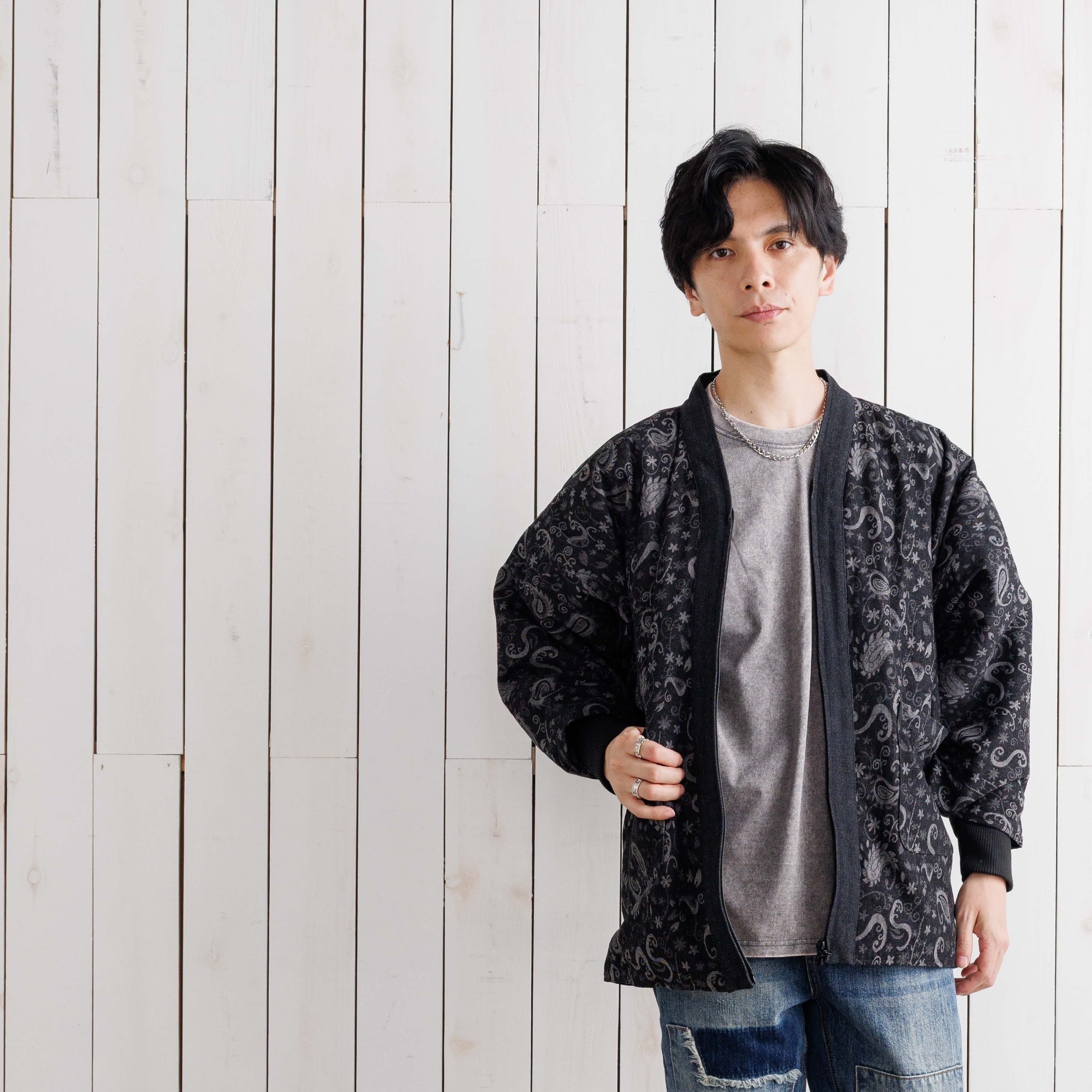 寒風寒波上等デニム半纏（ハンテン）ペイズリー柄BLACK | Godisru