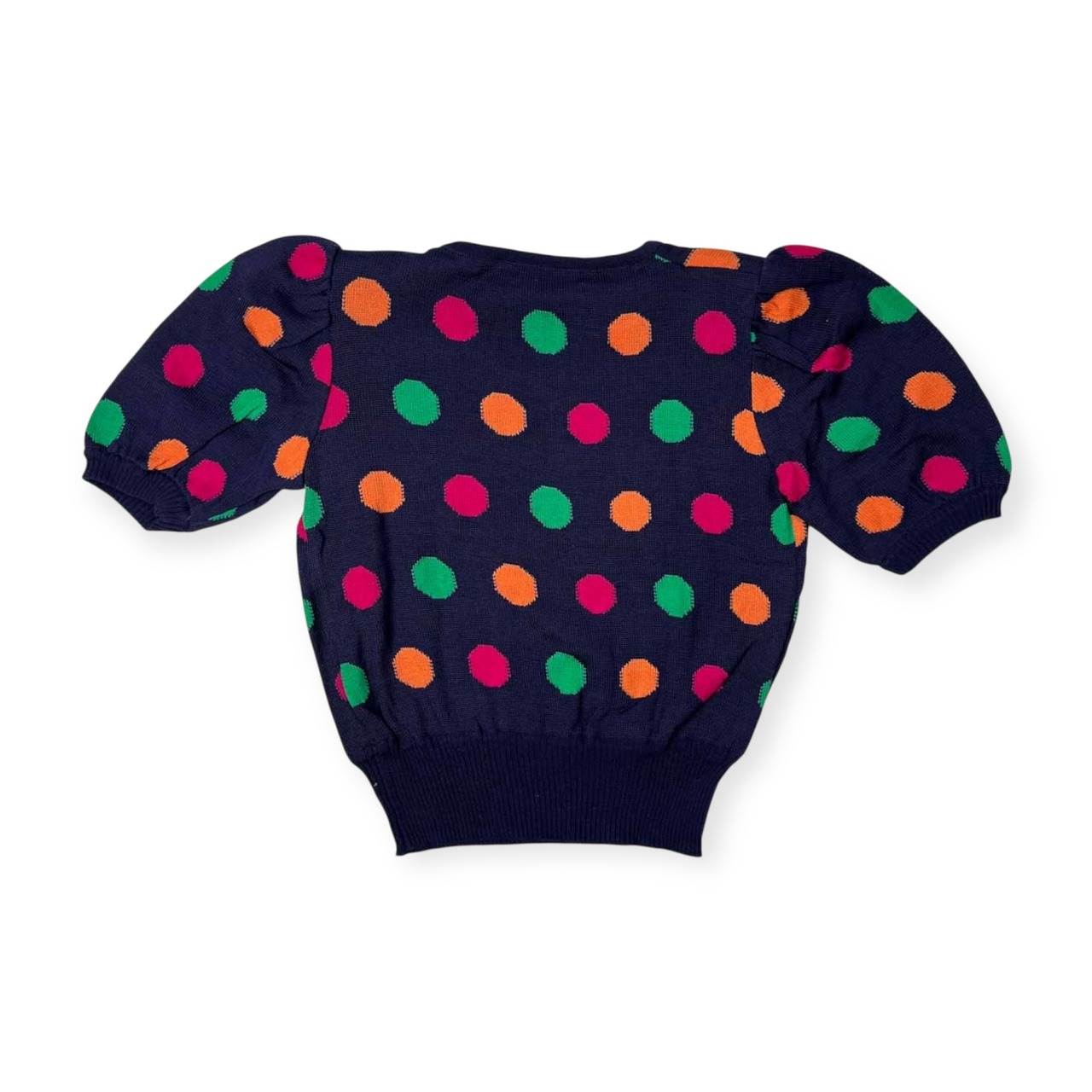 イタリア製 poushal ポーシャル 水玉 ドット 半袖 コットン ニット セーター サイズ 40 /レディース/ネイビー