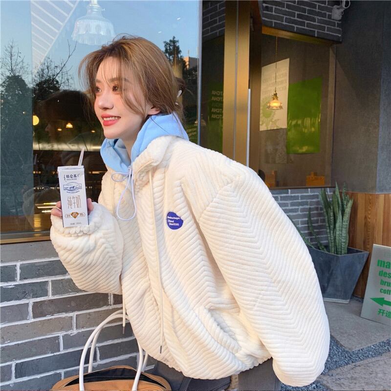 ショートコート ルーズカジュアルホワイトトップス オータムウィンター 秋物 冬物 ブラックストロベリース35501419425