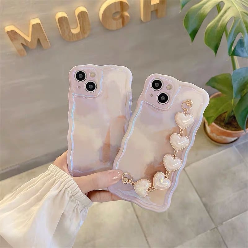 iPhoneケース iPhone14 iPhone13 キーリング ハート オーロラ加工