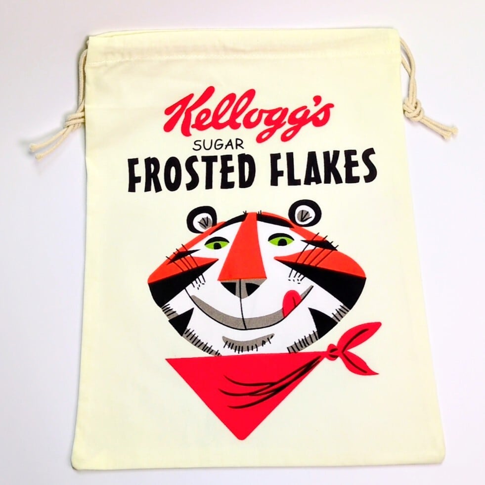 【 Tony the Tiger ( トニーザタイガー ) 】Kellogg / ケロッグ / Frosted Flakes / 巾着袋L / コットン巾着〚アメリカン雑貨 アメトイ〛