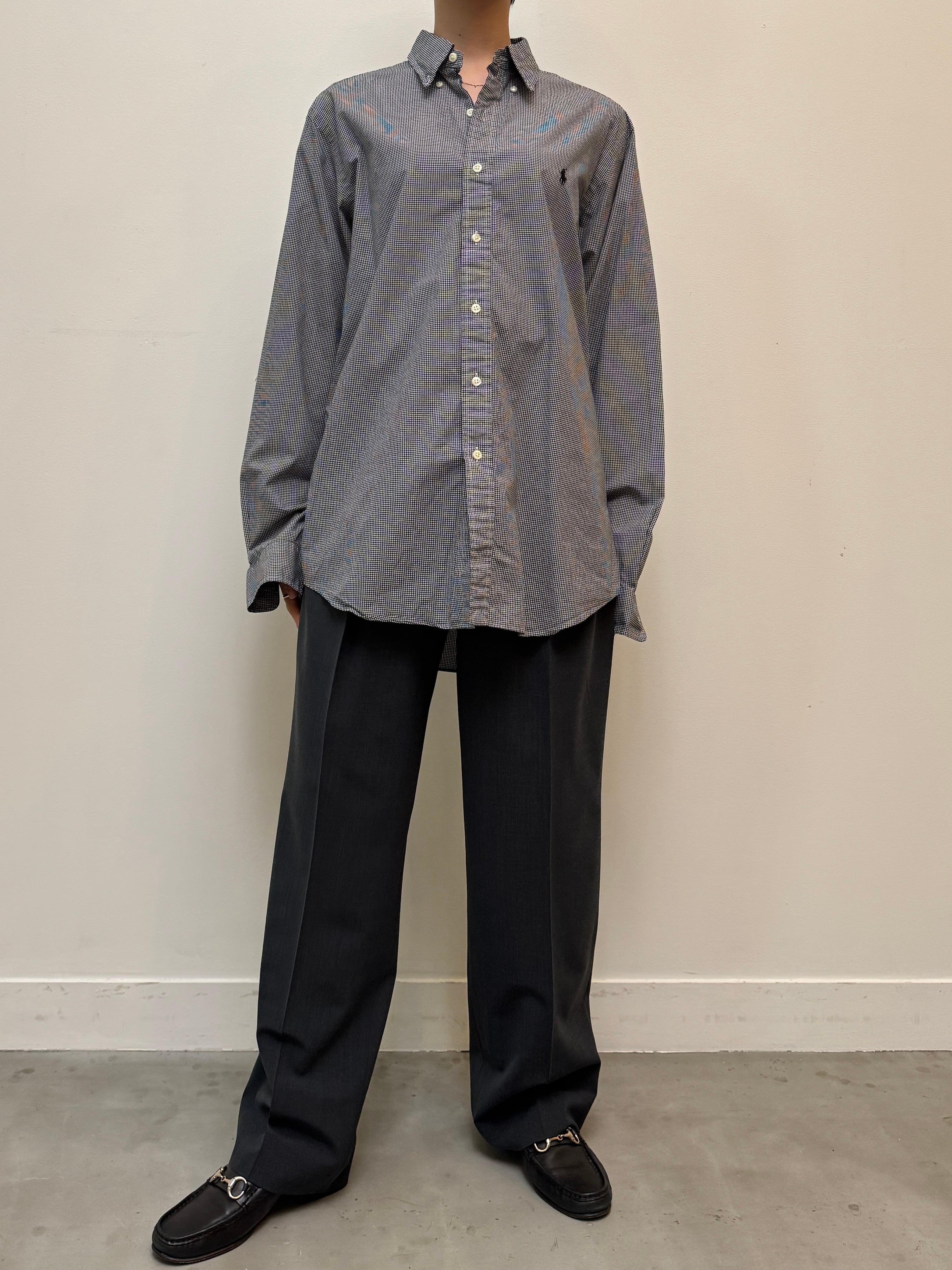 BL13-5 USED Ralph Lauren CHECK SHIRT "LG" -BLACK-