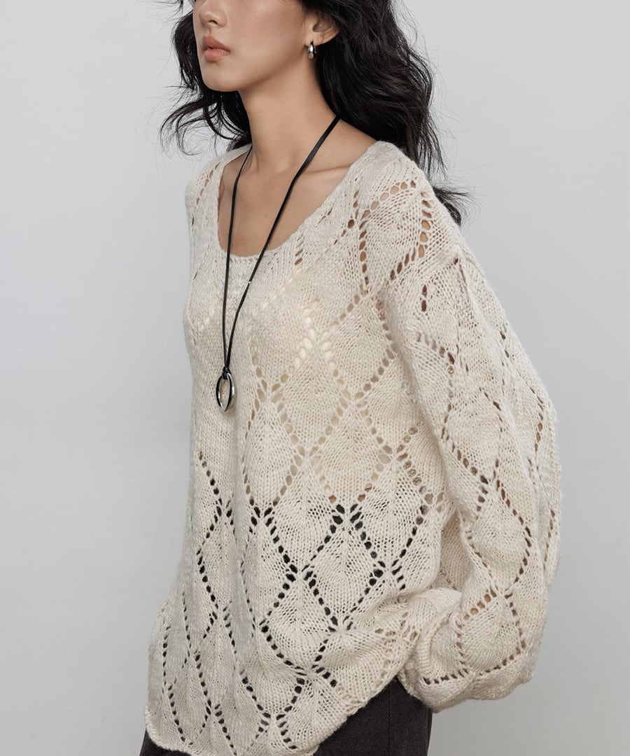 オフショルホローアウト◆ニットセーター【t-10633】