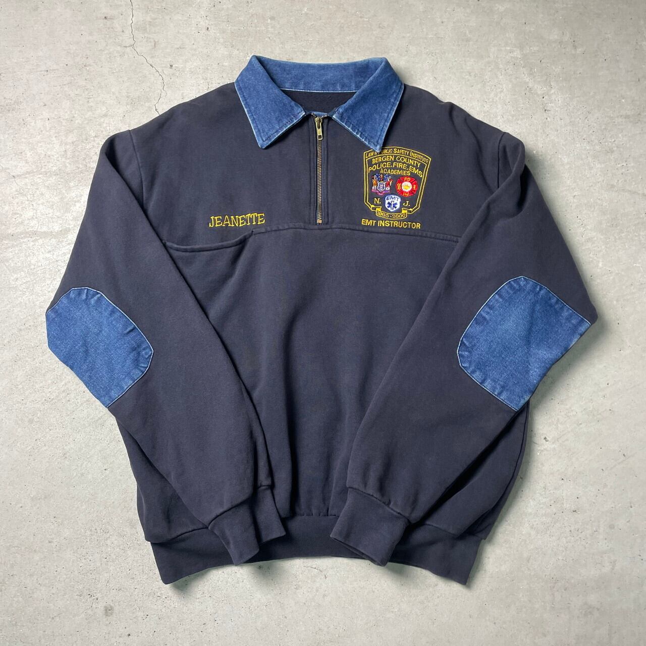 00年代 USA製 EMT INSTRUCTOR ハーフジップ スウェットポロシャツ