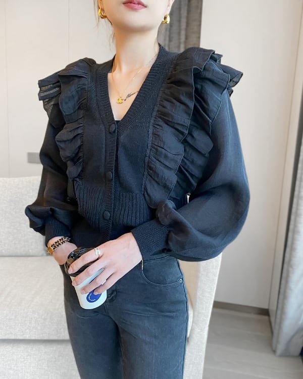 Frill shoulder knit cardigan TH2974