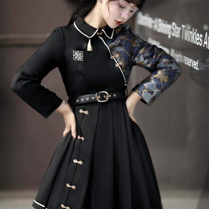 ゴスロリ通販 With U ゴシック チャイナ風 ワンピース 長袖 花柄