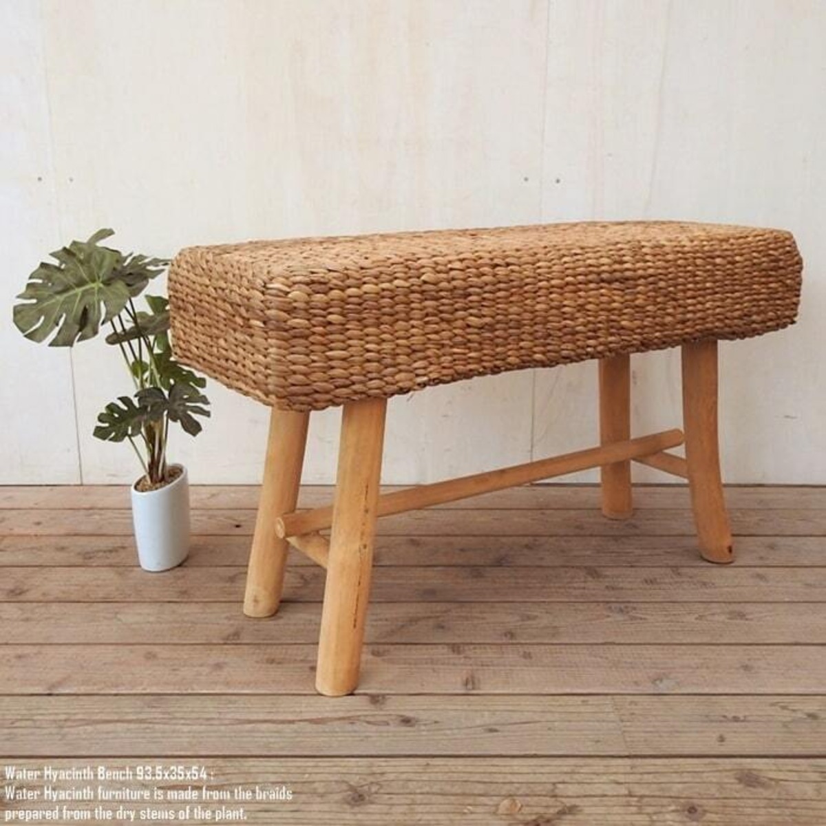 ウォーターヒヤシンス ベンチ 幅93.5cm × 奥行35cm × 高さ54cm 
