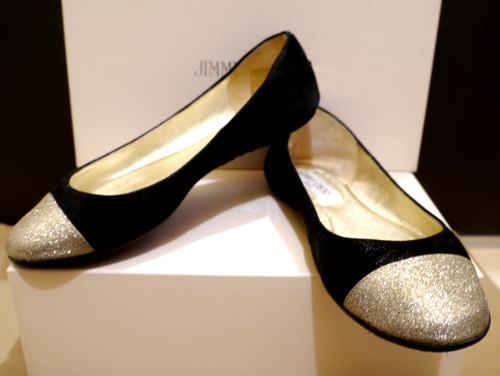 定番★JIMMY CHOO ジミーチュウ グリッター フラット パンプス37★