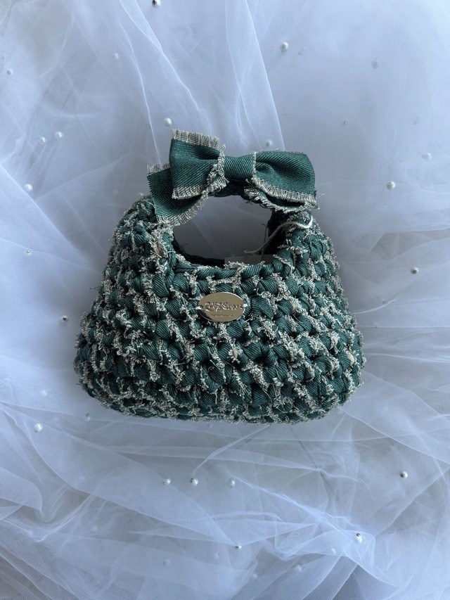 【数量限定】triangle denim ribbon bag small / 41 green
