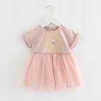 モーヴピンクの半袖チュールワンピース